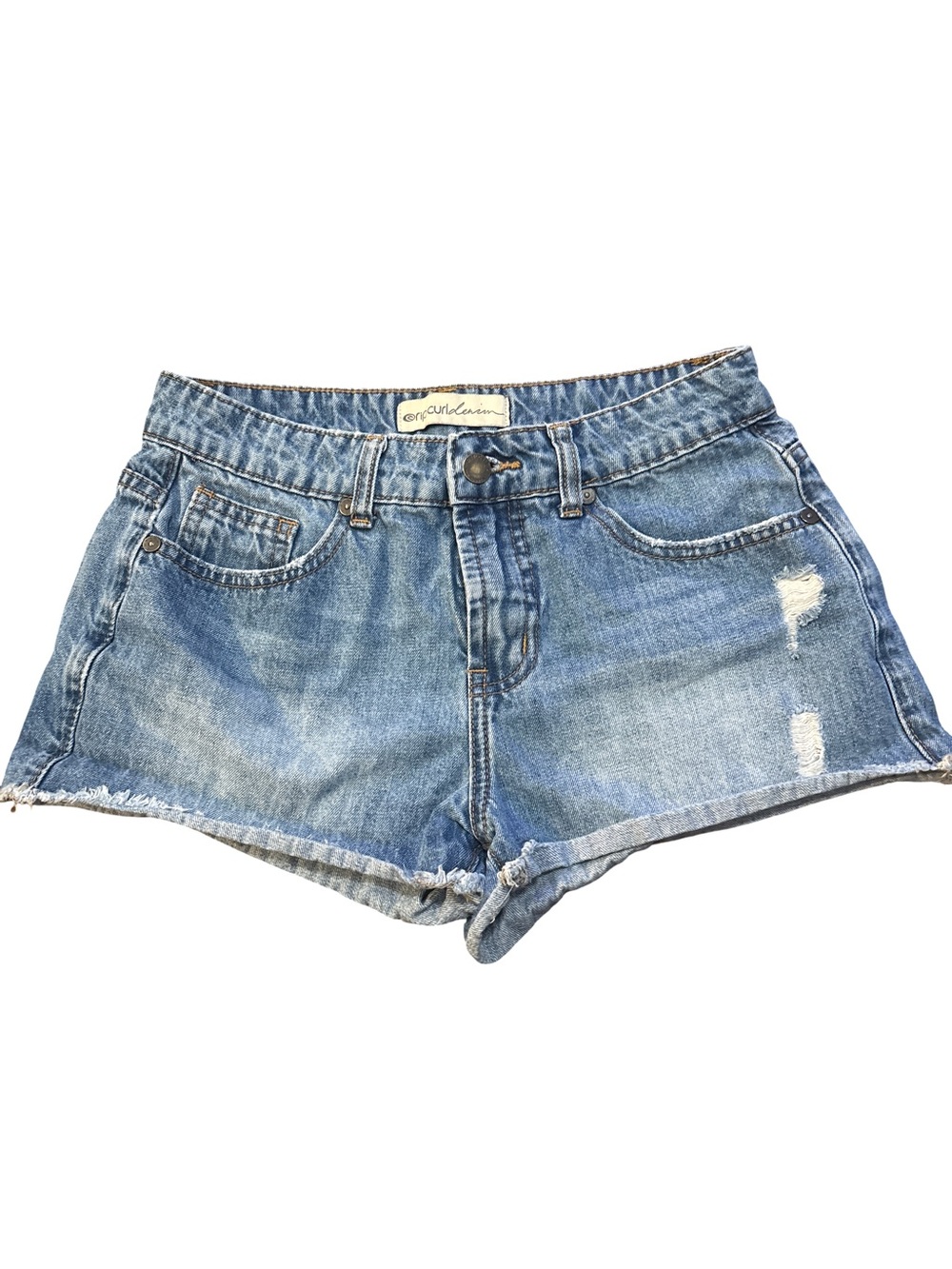 Rip Curl Washed Blue Denim Frayed Cutoff Shorts